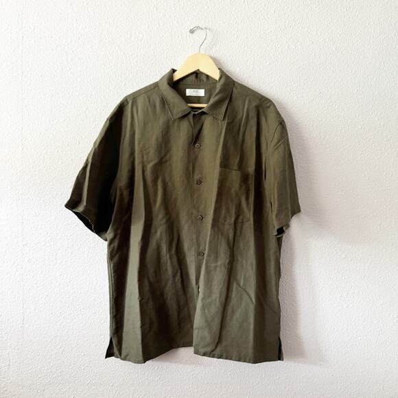 Uniqlo Button Up Shirt Mens XL Linen Cotton Green Casual - Picture 1 of 5